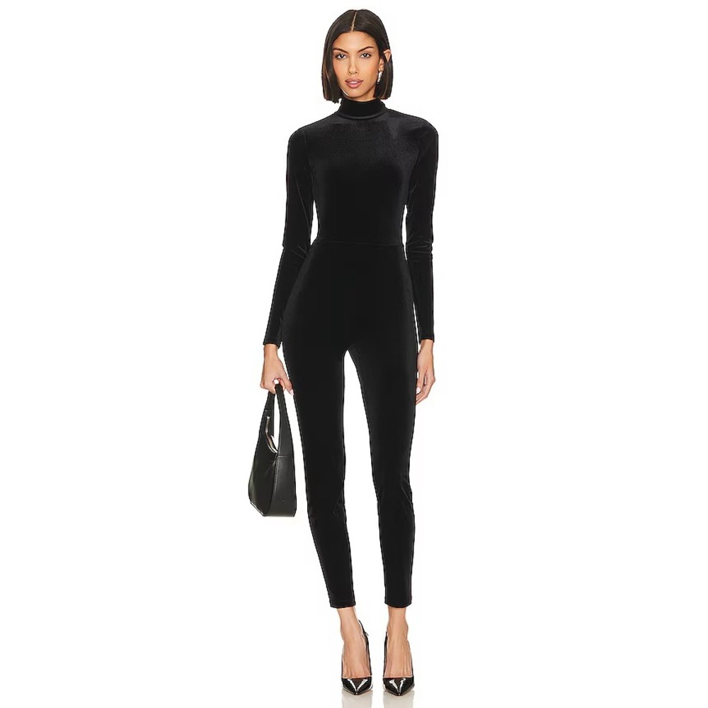L'AGENCE Zahara Velvet Mock Neck Jumpsuit Women Black Small